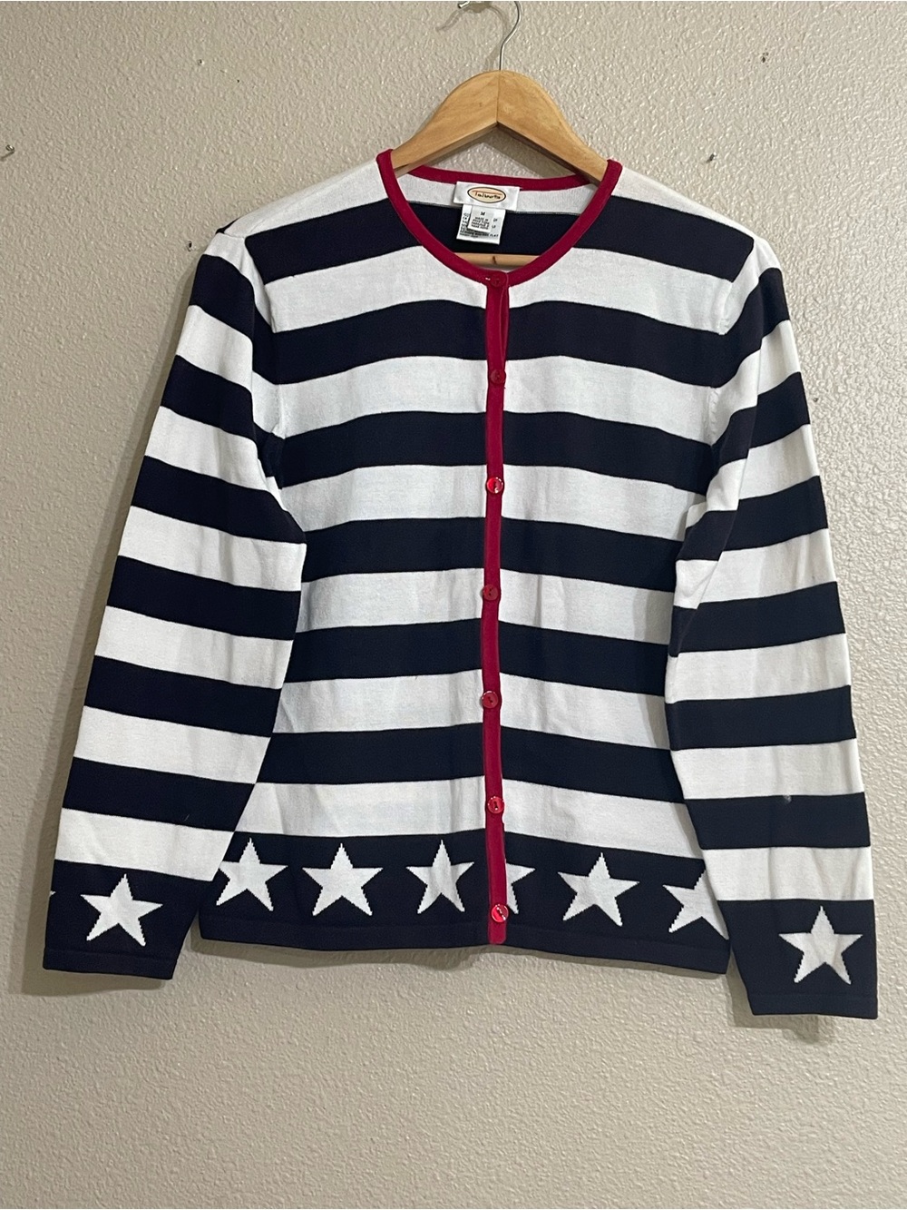 Talbots vintage patriotic stars and stripes cardigan sweater - Picture 2 of 9